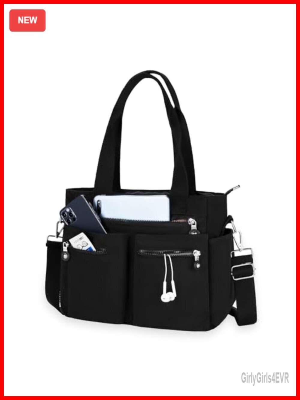 Women's Nylon Tote Bag Waterproof Crossbody Handbag Multi-Pocket Travel Work Bag